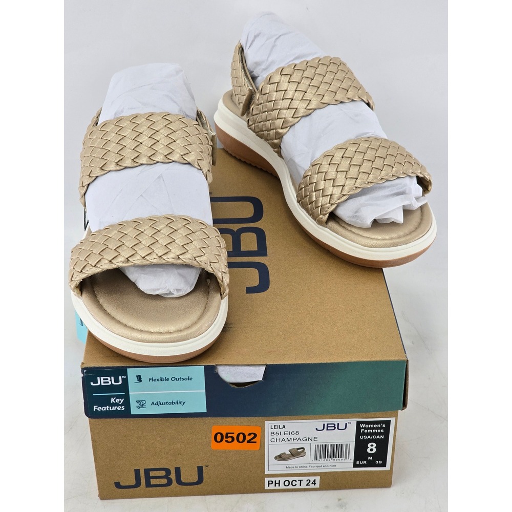 JBU Leila Sandals Womens 8 Champagne Woven Strappy Comfort -New